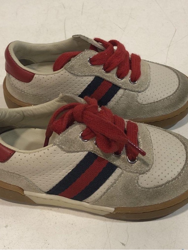 Kid’s Gucci Perforated Leather Web Stripe Sneakers Toddler Size 22